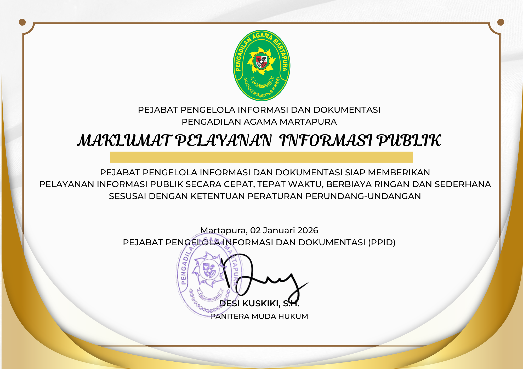 PEJABAT PENGELOLA INFORMASI DAN DOKUMENTASI PENGADILAN AGAMA MARTAPURA 1